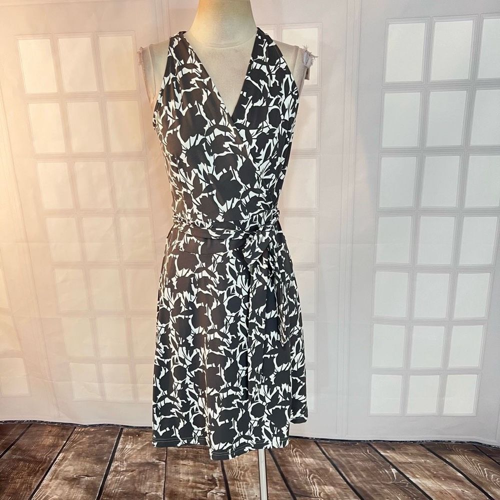 Black & White Floral Wrap Mini Dress